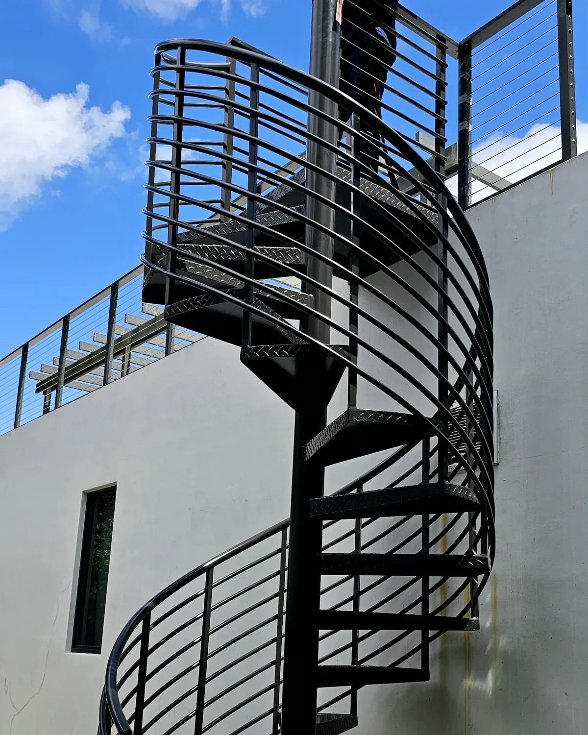 Custom exterior black spiral staircase